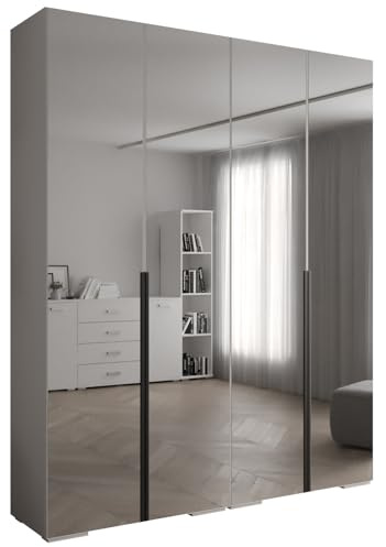 MEBLE KRYSPOL Inova 1 Moderner Schrank mit Spiegel, Regalen - Aufbewahrungsschrank für Schlafzimmer, Wohnzimmer - 236,7x200x47 cm - KGoldpusfarbe Weiß - Frontfarbe Weiß - Grifffarbe Schwarz