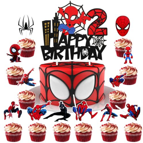 Tortendeko Zahlen 2, 25 Stücke deko torte Junge, 2 Decoration de Gateau Anniversaire, Birthday Kuchendeko 2 jahre, Cake Topper Kindergeburtstag, HeroTheme muffin Geburtstagsdeko fur Enfants