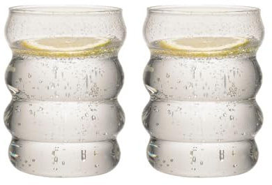 Zoha Wave Gläser Set | Design Stripe Glass | Trinkgläser Cocktail gläser Eiskaffeegläser Wasser Tee Saft Kaffee | Spülmaschinengeeignet | 330 ml (2er Set)