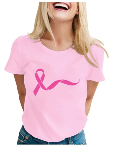 Cancer du Sein Tee Shirt Octobre Rose, Femme Ruban Rose de Sensibilisation au Cancer du Sein d'Octobre T-Shirt Femme Grande Taille Sexy La Rosée Lot Tshirt