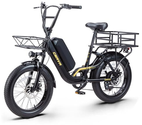 VOZCVOX E Bike Herren Damen Pedelec Elektrofahrrad mit 20 Zoll Fat Tire,Ebike 48V15Ah Akku bis 60KM,7 Gang,Vorderer und Hinterer Korb