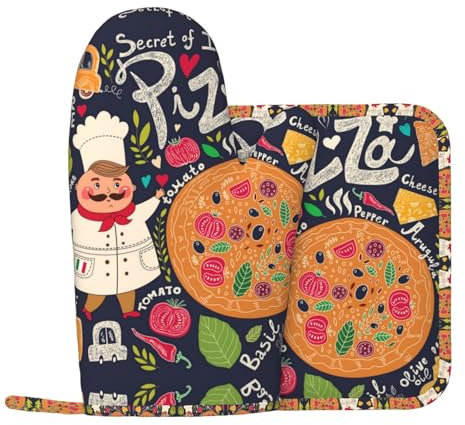 Chef Pizza Silikon Ofenhandschuhe und Topfmatte Ofenhandschuhe zum Grillen, Kochen und Backen