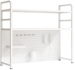 Etagere Rangement Bureau avec Panneau Perforé,Tole Perforée pour Support étagère Bureau,Desk Table de Gaming Extension, pour Etabli Atelier Garage,Table de Bureau,Cuisine(White,95*98cm/37.5*38.6in)
