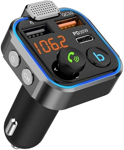 UNIBOS Bluetooth 5.3 FM Transmitter for Car, 48W Max Dual USB Bluetooth Car Adapter, Wireless Radio Receiver, Hands-Free Calling, Music Player Support 64G Drive with Light