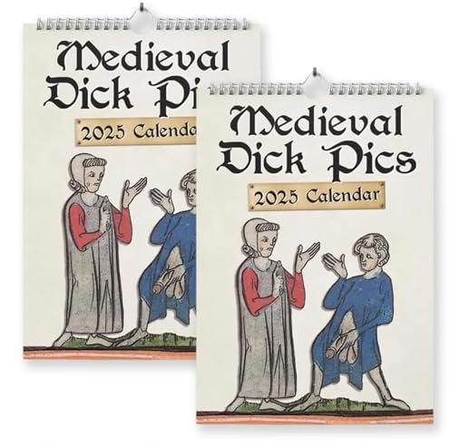 Medieval Dick Pics 2025 Kalender, seltsamer mittelalterlicher Dick-Wandkalender, lustiger Penis-Rude-Kalender als Geschenk, lustiger Wandkunstkalender für Streiche, für Geschichtsbegeisterte (2pcs)