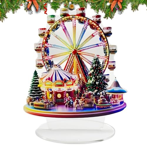 Riesenrad Ornament - LED beleuchtet Urlaub Riesenrad, festliche Weihnachtsdekoration | Acryl Riesenrad Anzeigetafel für Baum oder Tisch, bunte LED-Beleuchtung, einzigartiges Winterferiendekor