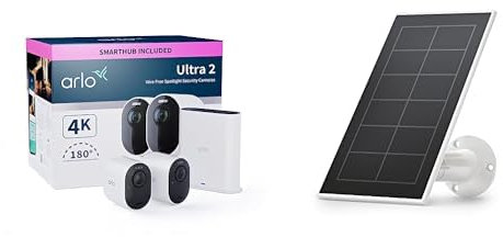 Arlo Ultra 2 4K Security Camera Outdoor Wireless with Solar Panels, 4K UHD Wireless CCTV, Battery Operated, Colour Night Vision, Spotlight, 2-Way Audio, Free Trial of Arlo Secure, 2 Cameras, White