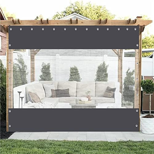 Pannelli laterali per pergola trasparente resistente alle intemperie con occhielli personalizzabili, dimensioni e colore, telone in plastica impermeabile per terrazze (grigio trasparente, 1,80 x 2,20