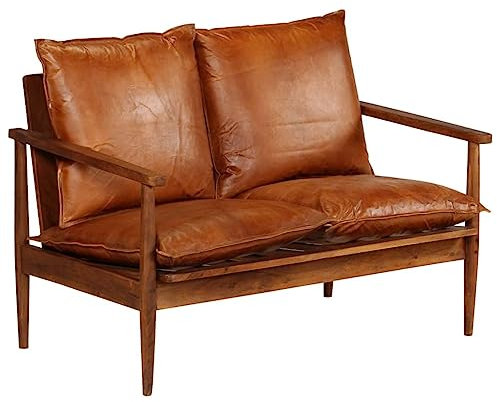 Willood 2-Sitzer-Sofa Echtleder Akazienholz Braun