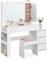 VASAGLE Schminktisch mit LED-Beleuchtung, Frisiertisch mit Spiegel, Hocker, Schmuckschrank, Steckdosenleiste, 40 x 125 x 140 cm, Kosmetiktisch, Schubladen, modern, wolkenweiß und pastellrosa RDT727W01