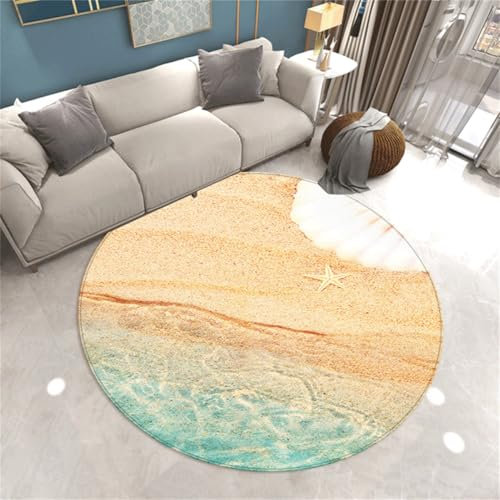 Xisnuient Runder Teppich 3D Seestern Strand Surfen Muster Fußmatten Flanell Groß Badezimmermatten Schlafzimmer Teppich Weich Teppiche Couchtisch Teppiche Schmücken Bettteppich (Color 6,160 cm)