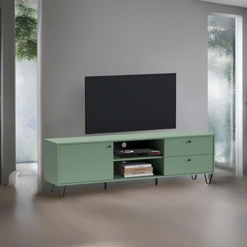 Indomita Mobile Porta TV Aldo1 con Anta cassetti e vano a Giorno 182x40x50,1H Colore Verde