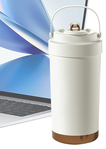 Nuytghr Ceramic Coffee Tumbler, Leakproof Ceramic Mug with Lid,Insulated Drink Bottle, Ergonomic Grip Handle, Multi Purpose Travel Cup, for Camping, Hiking, Outdoors 500ml White