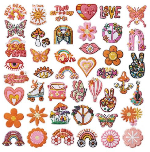 Embroidery Patches, Iron on Patches, Bohemian Orange Set of 43, Premium Embroidered Applique for Clothing, Hats, Jeans, Dresses and Backpacks, Fashion DIY Fabric Stickers for Creative Customization