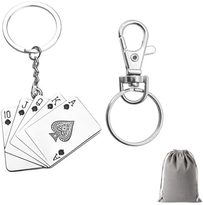 Poker-Karten-Schlüsselanhänger Geschenk für Männer und Frauen - Poker-Schlüsselband mit 5 Spielkarten, personalisierter Schlüsselring für Rucksack, einzigartiges Geschenk für Poker-Fans (schwarz)