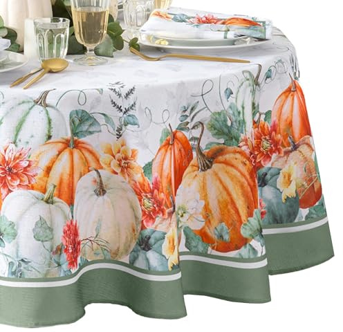 Elrene Home Fashions Tischdecke mit doppelter Bordüre, Motiv Kürbisernte, oval, 152,4 x 213,4 cm