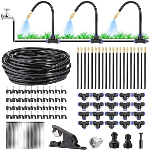 Automatic Drip Irrigation Kit 66FT - DIY Garden Watering System with 20Pcs 360°Adjustable Bendable Brass Mist Nozzles, Faucet Adapter, Hose & Cutters for Greenhouse Yard Cooling Humidifying
