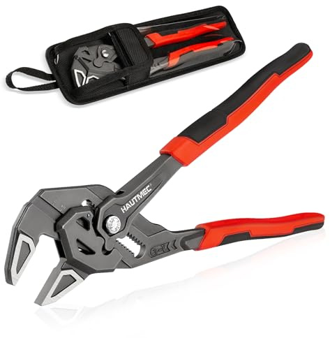 HAUTMEC Adjustable Pliers Wrench, 250mm Smooth Jaw Parallel Pliers, Adjustable Spanner, CR-V Steel & Phosphated Rust-Resistant, SAE/Metric Scale, Storage Belt Pouch for Professional Plumbing & DIY