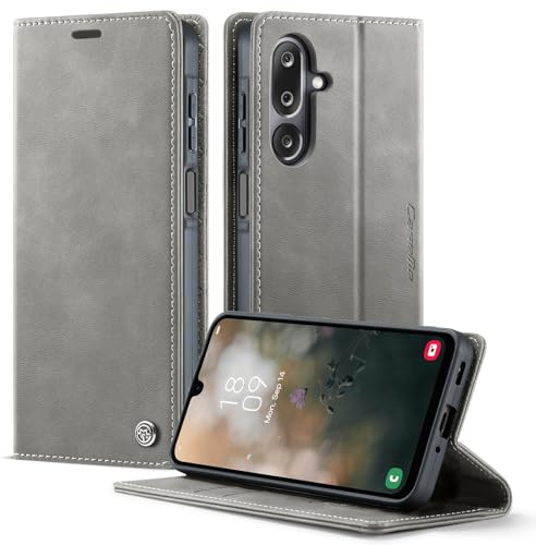 owlhold Handyhülle Samsung Galaxy M36 5G hülle Galaxy M36 klapphülle Premium PU Lederhülle RFID Faltbare Handytasche Schutzhülle Kartenfach Standfunktion hülle Samsung Galaxy M36 5G - Grau