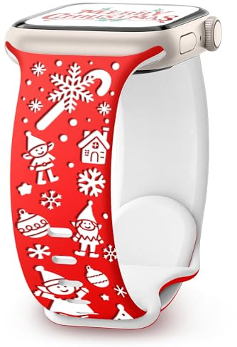 Christmas Gifts Compatible with Christmas Apple Watch Bands for Women 42mm(Series 10) 41mm 40mm 38mm, Adjustable Soft Silicone Santa Claus Snowflake for Apple Watch SE Band Series 10 9 8 7 6 5 4 3 2 1