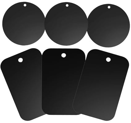6 Pcs Black Adhesive Metal Plate,Metal Plates for Mobile Magnetic Mount - Universal Replacement Plate Disc Accessory Kits for Magnetic Car Phone Holder (3 Round and 3 Rectangle)
