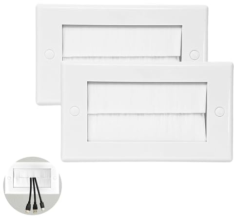 HARY 2 Pack Brush Plate Cable Management, White Plastic Wall Brush Faceplate, 2 Gang Double Brushplate Wall Plate for Home Office Hotel Clean Cable Pass Through