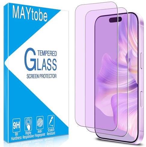 MAYtobe Anti-Blue Light Screen Protector For iPhone 17 2 Pack | Tempered Glass Eye Protection, Ultra Resistant, Touch Sensitive, Case Friendly, No Bubbles