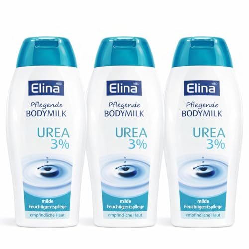 Elinamed Pflegende Bodymilk mit Urea 3%, Feuchtigkeitspflege für empfindliche Haut, 3er Pack