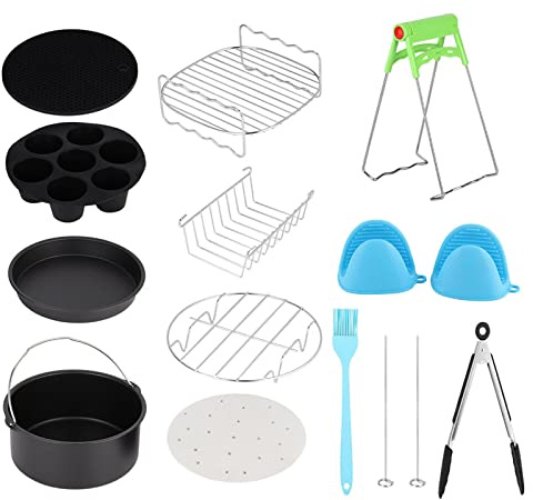 12 Piece Universal Air Fryer Accessories Set, 7 Inch Hot Air Fryer Kit, Nonstick Cake Pan, Cup, Basket, Food Grade Stainless Steel, Dishwasher Safe Cooking Tools