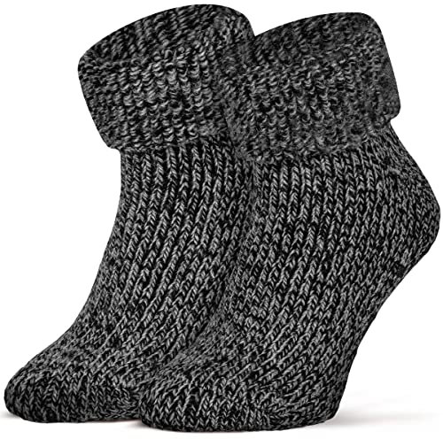 Piarini ABS Stoppersocken Wollsocken Wintersocken Norwegersocken Innenfrottee Damen Herren Jungen Mädchen grau anthrazit-meliert 39-42
