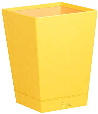 RHODIA 318926C - Corbeille à Papier Jonquille - 24 x 24 x 32 cm - Piqûres Sellier Orange - Extérieur Simili Cuir - Collection Home Office rama - Organisation de Bureau & Rangement Design