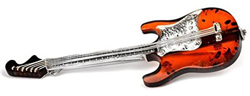 Sterling Silver Amber Guitar Brooch