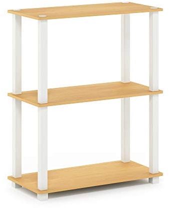 Furinno 3-Ebenen kompaktes Mehrzweckregal mit quadratischem Rohr, holz, Buche/Weiß, 28.96 x 59.94 x 75.18 cm