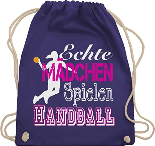Turnbeutel Rucksack - EM 2026 Trikot Ersatz - Echte Mädchen Spielen Handball weiß - Unisize - Lila - geschenke für handballer handballbeutel hanball habdball turnsack kinderturnbeutel halbball