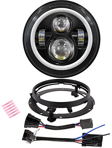 XPCTD 7 Zoll LED Scheinwerfer DOT DRL Licht Halo Bulb Kit für Touring Street Glide Road King Ultra Classic Electra Glide FatBoy Tri Cvo Heritage Softail Slim Deluxe Switchback Schwarz