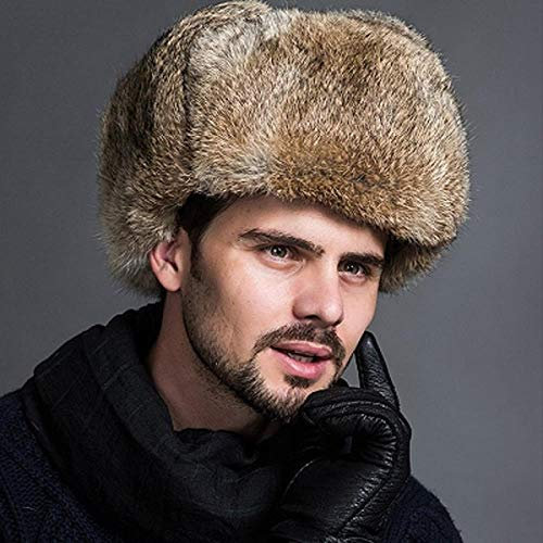 XCLWL Russen Mütze Herren Wintermode Russische Hüte Kappen Männlichen Herren Warme Bomber Hüte Solide Verdicken Earflap Caps Solide Schnee Hüte Wärmer, Beige