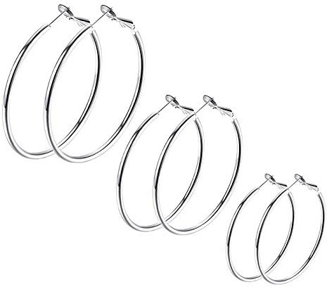 LEEQ Ohrringe für Damen Edelstahl Creolen Huggie Kreolen Ohrringe Große Kreis/Stern/Herz Form Hoop Klappcreolen Fashion(Silber/3 Paare)