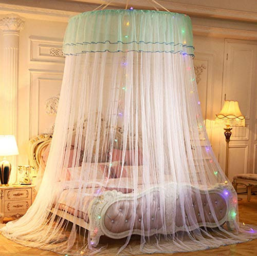 Moskitonetz bett baldachin ,mit LED Schlaflampe,Prinzessin Moskitonetz aus Spitze,baldachin baby ,Geeignet für Einzel- und Doppelbetten-Weiß