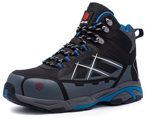 LARNMERN Arbeitsschuhe Herren Damen Sicherheitsschuhe Stahlkappe Knöchelhoch Leicht Stahlkappe Sicherheitsstiefel Leichte Atmungsaktive Mode (Lm202 Blau,46EU)