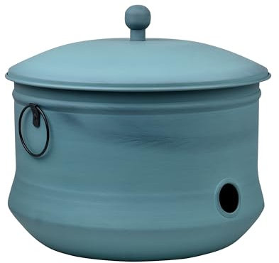 LifeSmart Decorative Garden Hose Pot Storage Holder with Lid Elegant Finish 12 x 16 Inches Green Finish