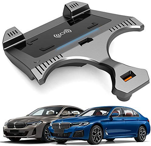 Cargador Inalámbrico Coche Auto para BMW 5 Series 2018 2019 2020 2021 Consola Central Panel, 15W Qi Carga Rápida Teléfono Cargador con QC3.0 USB para iPhone 12/11/XS/X/8 Samsung S20/S10/S9