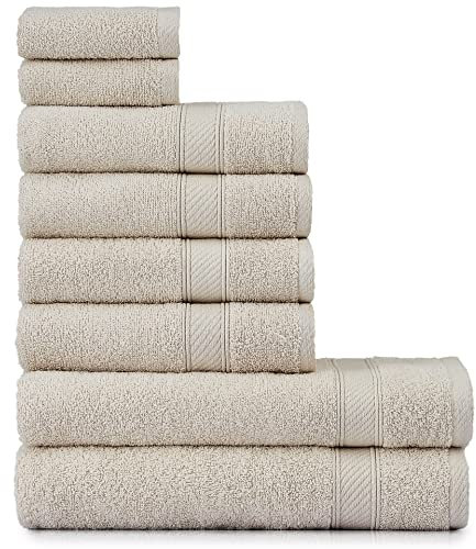nottoc Set Asciugamani Bagno Beige, Hotel, 100% Cotone, 2 Telo Doccia 70x140cm + 4 Asciugamani 50x90cm + 2 Asciugamani Ospiti 30x50cm, Asciugamani Bagno Viso e Bidet, Morbidi, Assorbenti