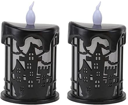 FRCOLOR Halloween Candle Light, 2pcs Flameless Flickering Candles Battery Operated Halloween Candles Lighted Lamp Halloween Decor Black