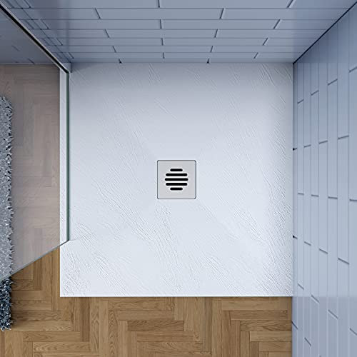 90x100cm Plato de ducha AICA blanco textura pizarra+Accesorios de desagüe