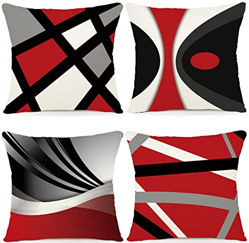 ZWJD Kissenbezug 50x50 4er Set Outdoor Kissen Dekokissen Leinen Kissenhülle Kissenbezüge Geometrische Muster Kissenhüllen für Sofa Wohnzimmer Zierkissen 50 x 50 cm-A017