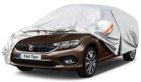 Telo Copriauto, Kayme Copertura per Auto Impermeabile, Compatibile con 2015-2024 Fiat Tipo Sedan, Anti UV Anti Vento Antipolvere a 6 Strati con Cerniera e in Cotone.(Consegna in 3-7 giorni)
