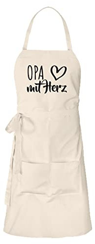 huuraa Latzschürze Opa mit Herz Geschenk Grillschürze Natur Baumwolle Opa Geschenkidee