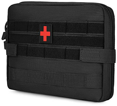 HUNTVP Taktische LEER Erste Hilfe Tasche mit Rotkreuz Patch 1000D Molle Pouch Notfalltasche Militärisch Wasserdicht für Camping Outdoor,Typ-3 Schwarz
