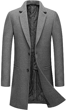Allthemen Manteau Homme Hiver Mi-Long Trench Coat en Laine Chaud Veste Slim Parka Couleur Unie Pardessus Coupe Vent Gris L