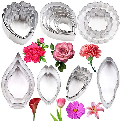 7set Stainless Steel Gum Paste Flower Cutter Sugar Flower Petals Cutter Fondant Flower Cutter Sugar Paste Flower Cookie Cutter DIY Modelling Tools for Wedding Birthday Cake Decorating Tools